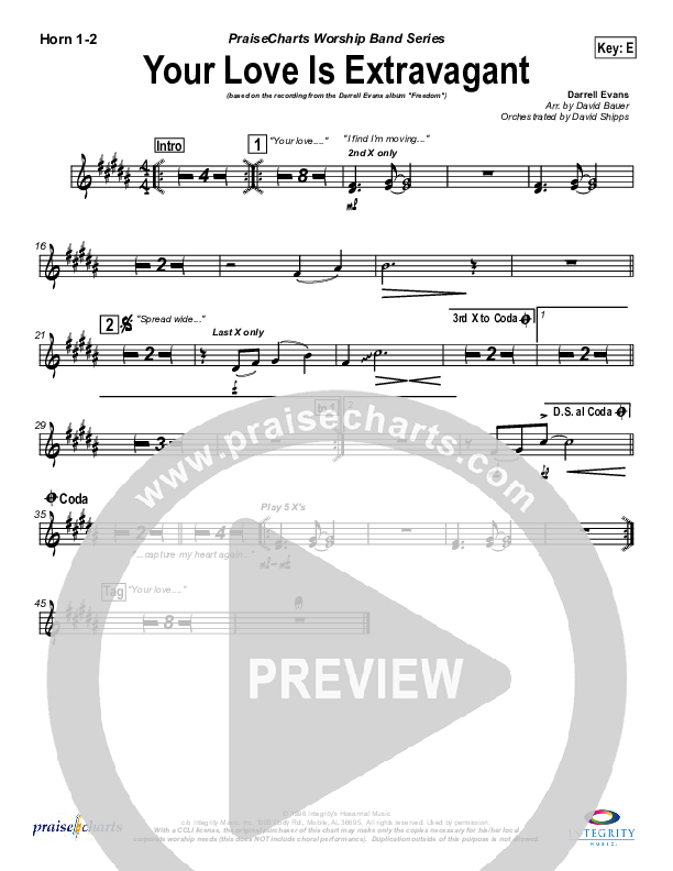 Your Love Is Extravagant French Horn 1/2 (Darrell Evans)