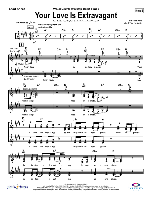 Your Love Is Extravagant Lead Sheet (Darrell Evans)