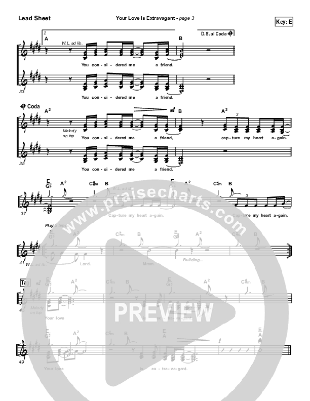 Your Love Is Extravagant Lead Sheet (SAT) (Darrell Evans)