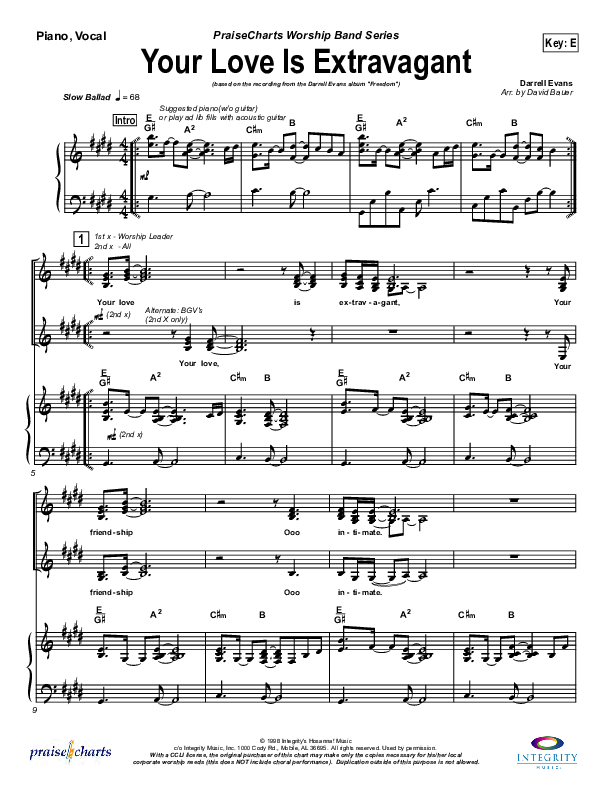 Your Love Is Extravagant Piano/Vocal Pack (Darrell Evans)