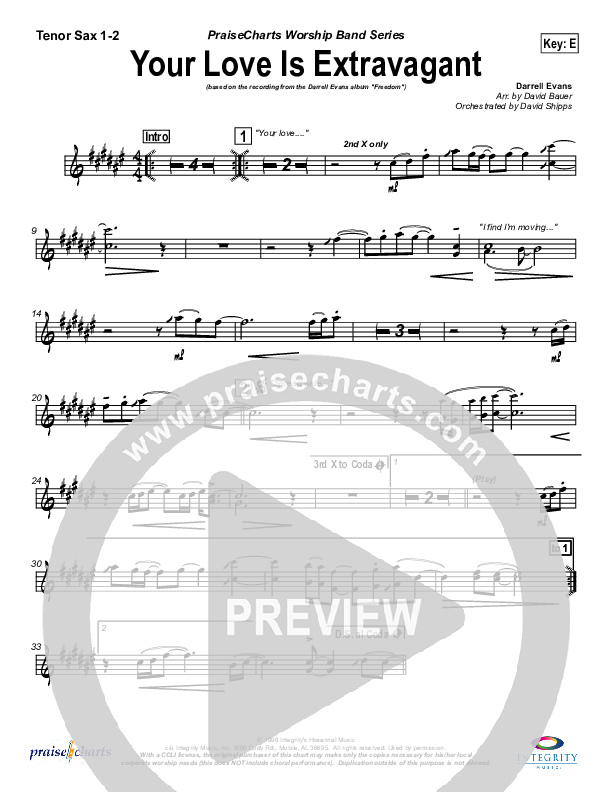 Your Love Is Extravagant Tenor Sax 1/2 (Darrell Evans)