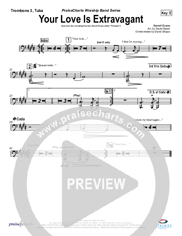 Your Love Is Extravagant Trombone 3/Tuba (Darrell Evans)
