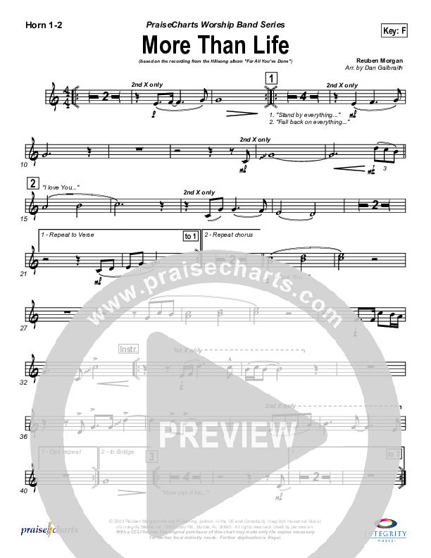 More Than Life French Horn 1/2 (Hillsong Worship)