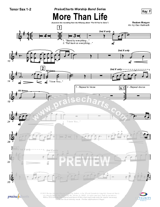 More Than Life Tenor Sax 1/2 (Hillsong Worship)
