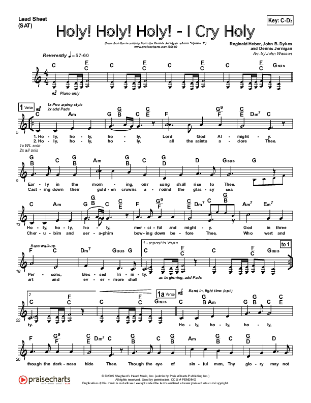 Holy Holy Holy (I Cry Holy) Lead Sheet (Dennis Jernigan)