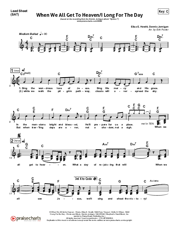 When We All Get To Heaven (I Long For The Day) Lead Sheet (Dennis Jernigan)