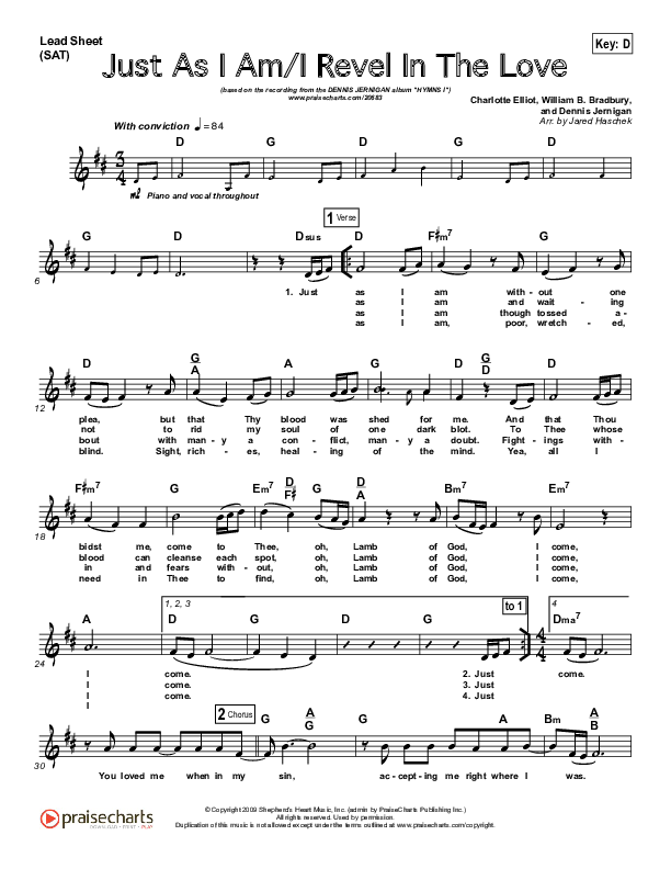 Just As I Am (Revel In The Love) Lead Sheet (Dennis Jernigan)