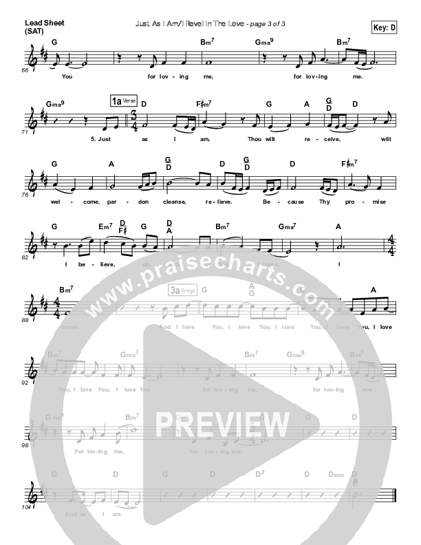 Just As I Am (Revel In The Love) Lead Sheet (Dennis Jernigan)
