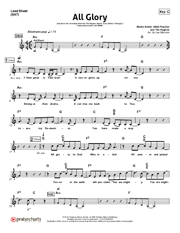 All Glory Lead Sheet (Tim Hughes)