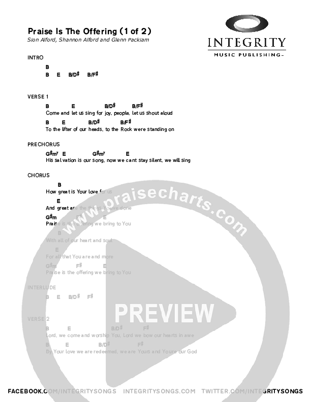 Praise Is The Offering Chord Chart (Glenn Packiam)