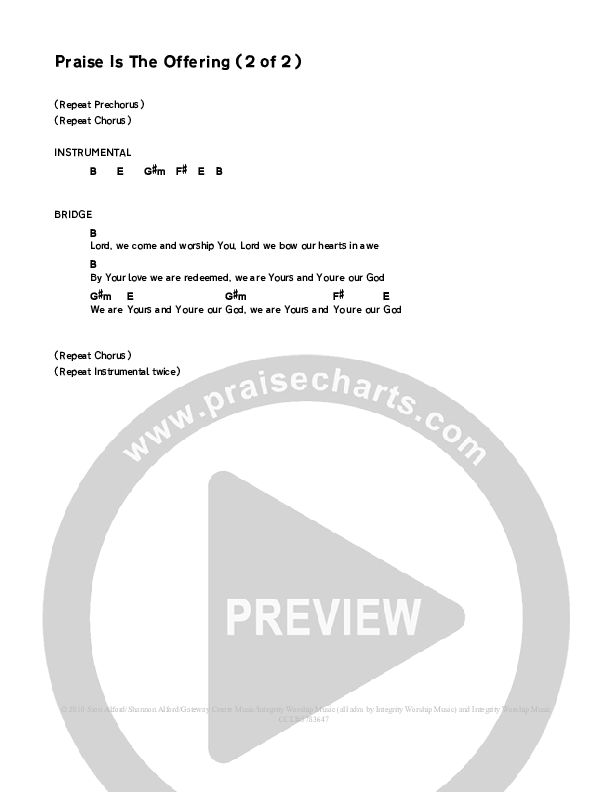 Praise Is The Offering Chord Chart (Glenn Packiam)