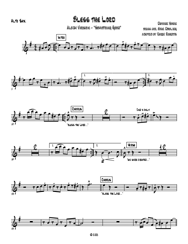 Bless The Lord Alto Sax (Westover Hills Music)