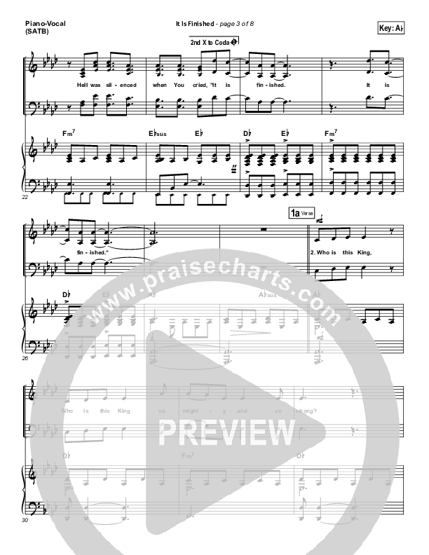 It Is Finished Piano/Vocal (SATB) (Matt Papa)