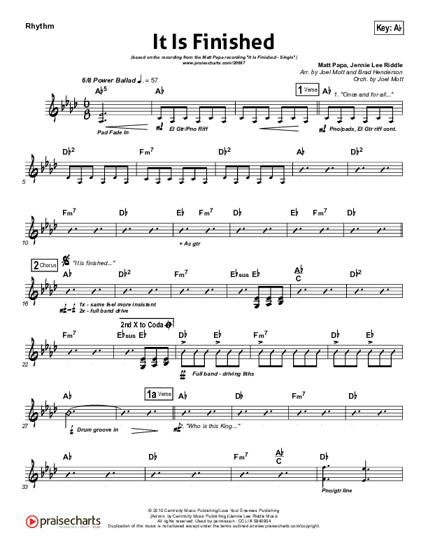 It Is Finished Rhythm Chart (Matt Papa)
