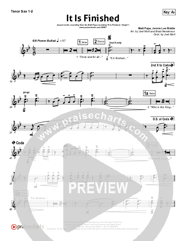 It Is Finished Tenor Sax 1/2 (Matt Papa)