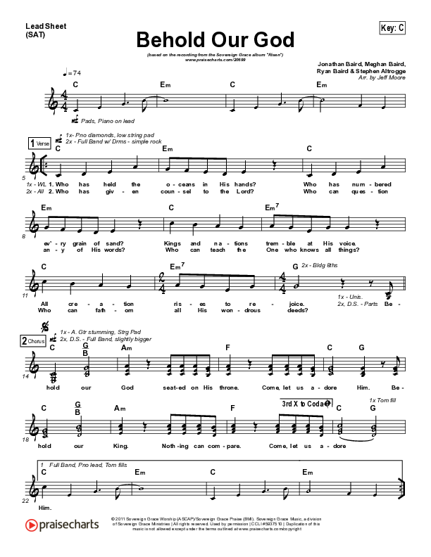 Behold Our God Lead Sheet (SAT) (Sovereign Grace)