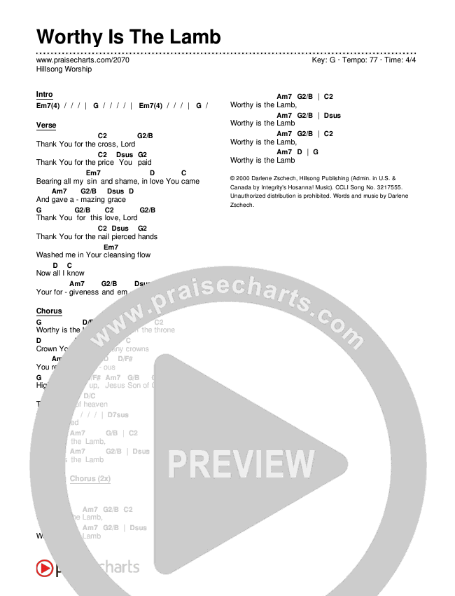 Worthy Is The Lamb Chords & Lyrics (Hillsong Worship)