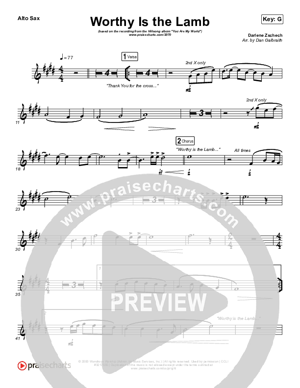 Worthy Is The Lamb Alto Sax (Hillsong Worship)