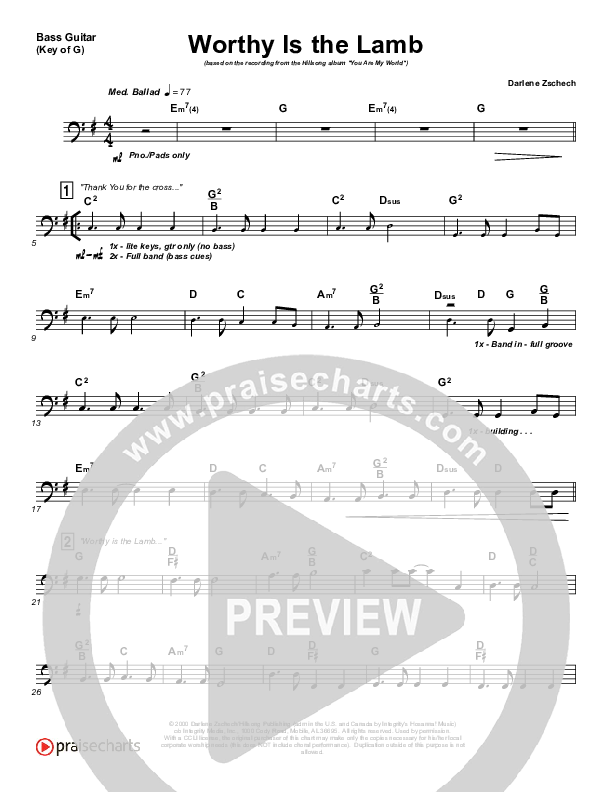 Worthy Is The Lamb Bass Guitar (Hillsong Worship)