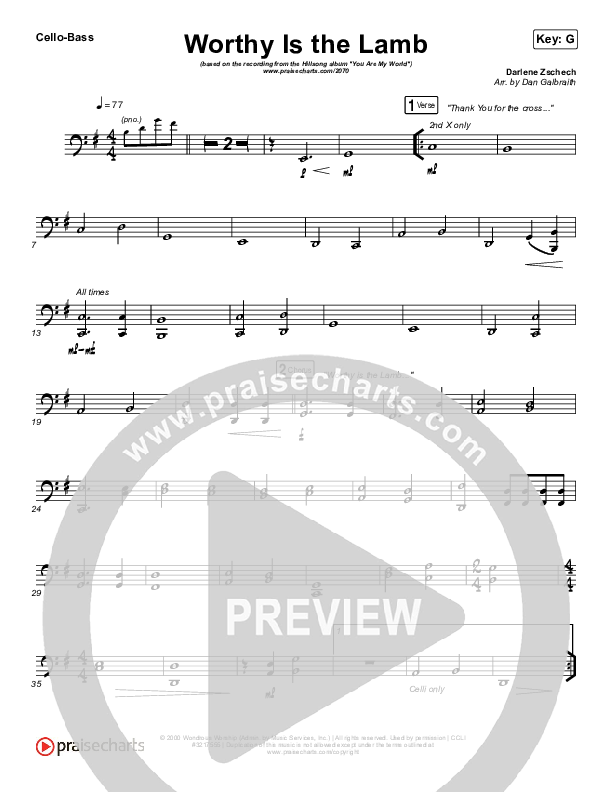 Worthy Is The Lamb Cello/Bass (Hillsong Worship)