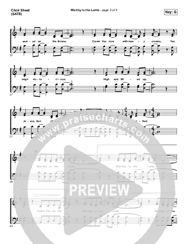 Worthy Is The Lamb Choir Sheet (SATB) (Hillsong Worship)