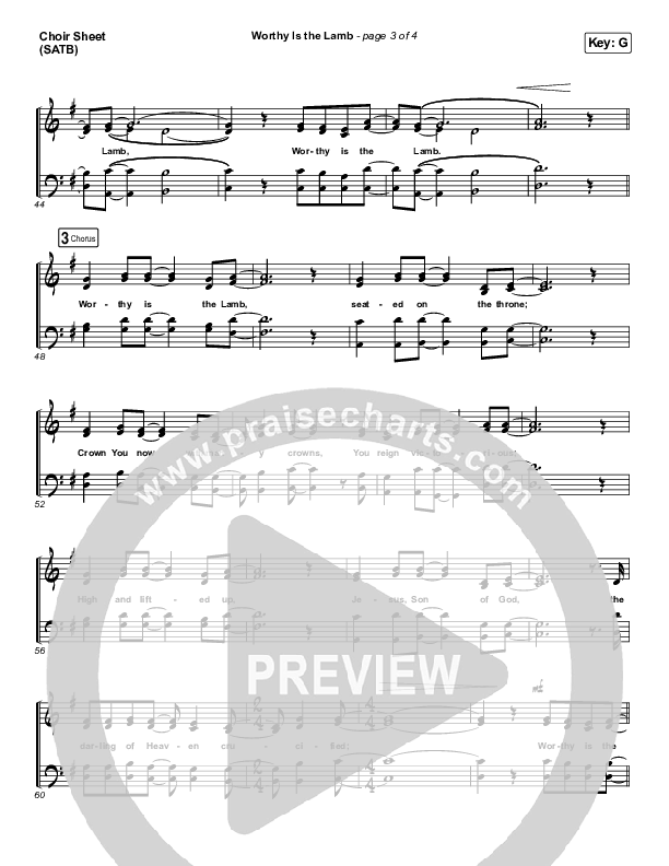 Worthy Is The Lamb Choir Sheet (SATB) (Hillsong Worship)