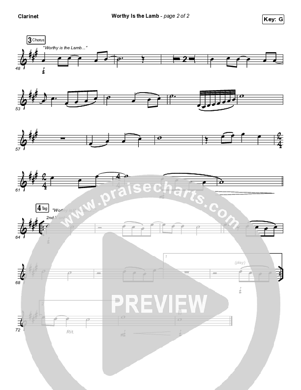 Worthy Is The Lamb Clarinet (Hillsong Worship)