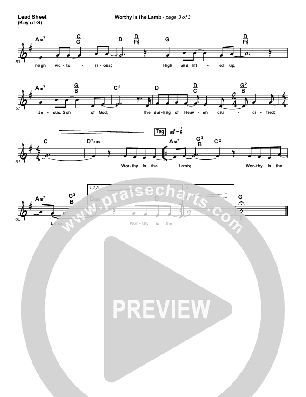 Worthy Is The Lamb Lead Sheet (Melody) (Hillsong Worship)