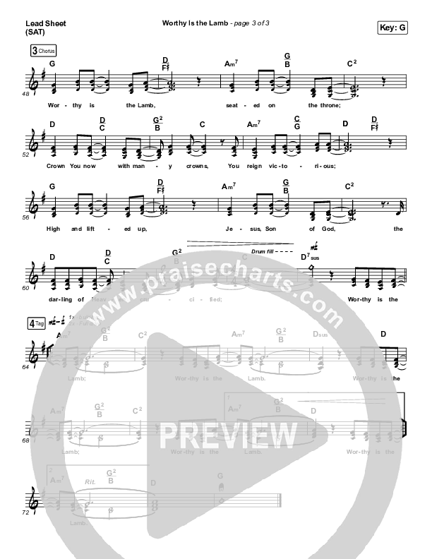 Worthy Is The Lamb Lead Sheet (SAT) (Hillsong Worship)