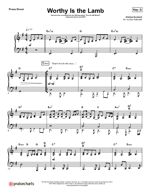 Worthy Is The Lamb Piano Sheet (Hillsong Worship)