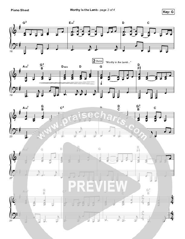 Worthy Is The Lamb Piano Sheet (Hillsong Worship)