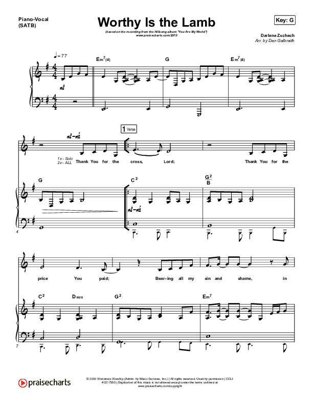 Worthy Is The Lamb Piano/Vocal (SATB) (Hillsong Worship)