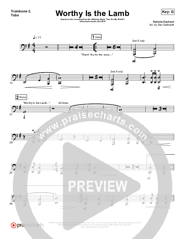 Worthy Is The Lamb Trombone 3/Tuba (Hillsong Worship)