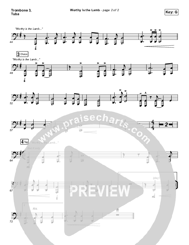 Worthy Is The Lamb Trombone 3/Tuba (Hillsong Worship)