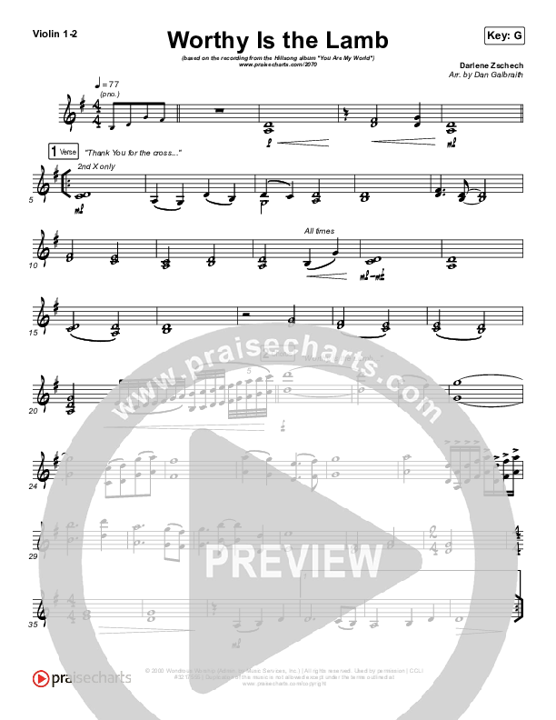 Worthy Is The Lamb Violin 1/2 (Hillsong Worship)