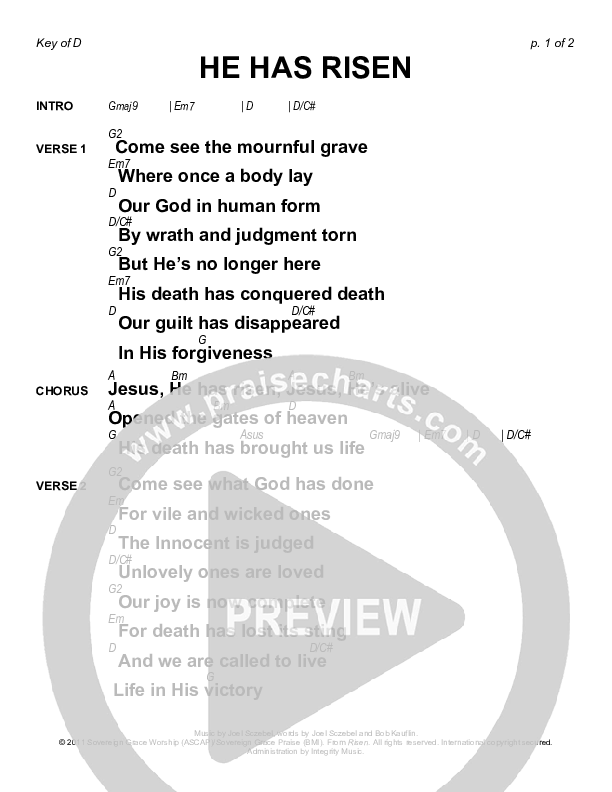 He Has Risen Chords & Lyrics (Sovereign Grace)