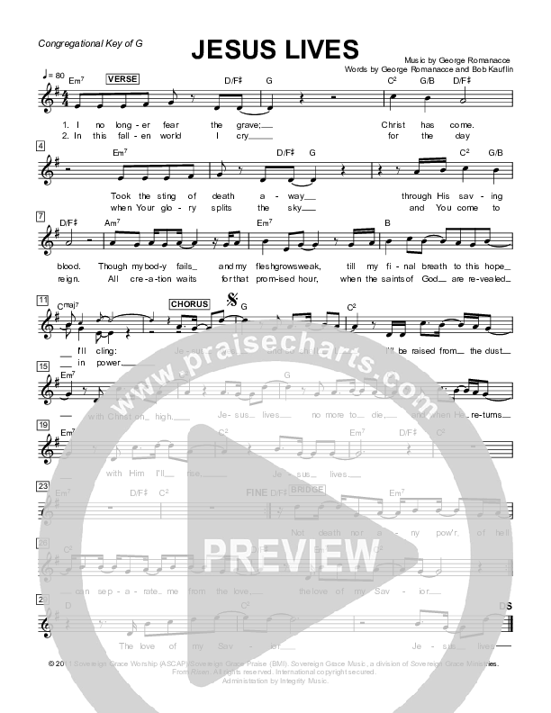 Jesus Lives Lead Sheet (Sovereign Grace)