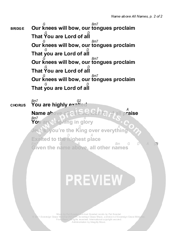 Name Above All Names Chords & Lyrics (Sovereign Grace)