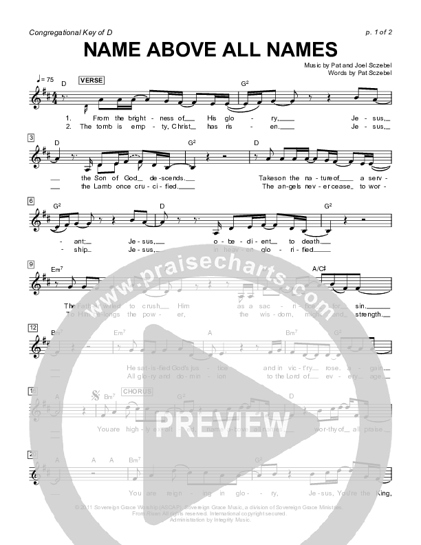 Name Above All Names Lead Sheet (Sovereign Grace)