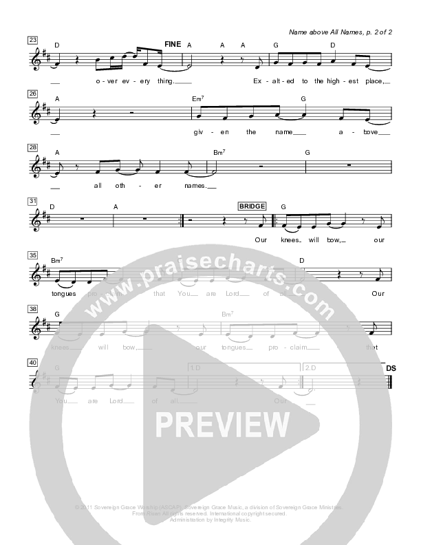 Name Above All Names Lead Sheet (Sovereign Grace)