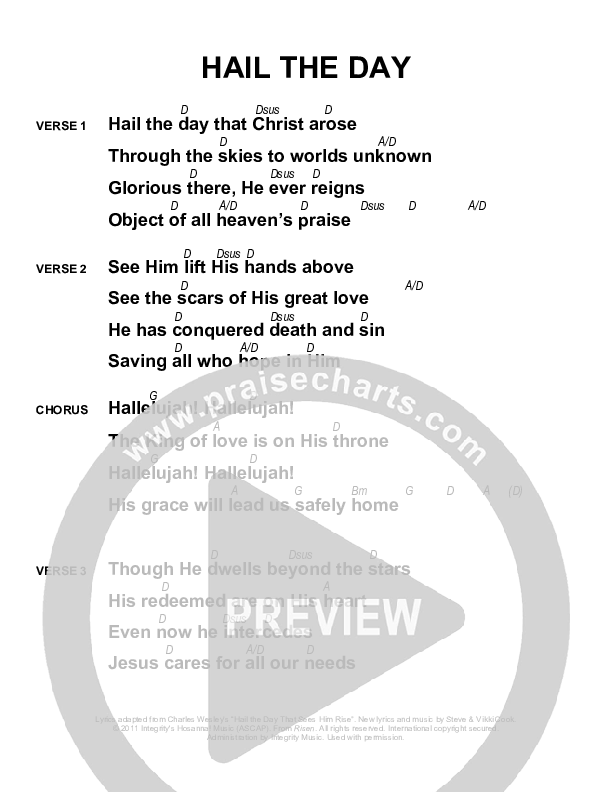 Hail The Day Chords & Lyrics (Sovereign Grace)
