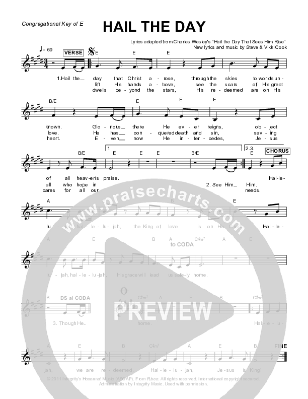 Hail The Day Lead Sheet (Sovereign Grace)