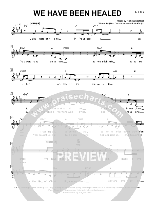 We Have Been Healed Lead Sheet (Sovereign Grace)