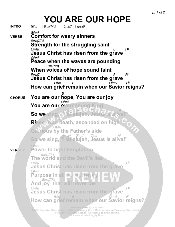 You Are Our Hope Chords & Lyrics (Sovereign Grace)