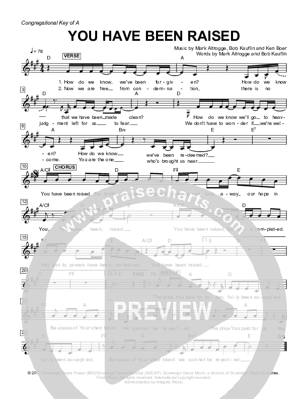 You Have Been Raised Lead Sheet (Sovereign Grace)