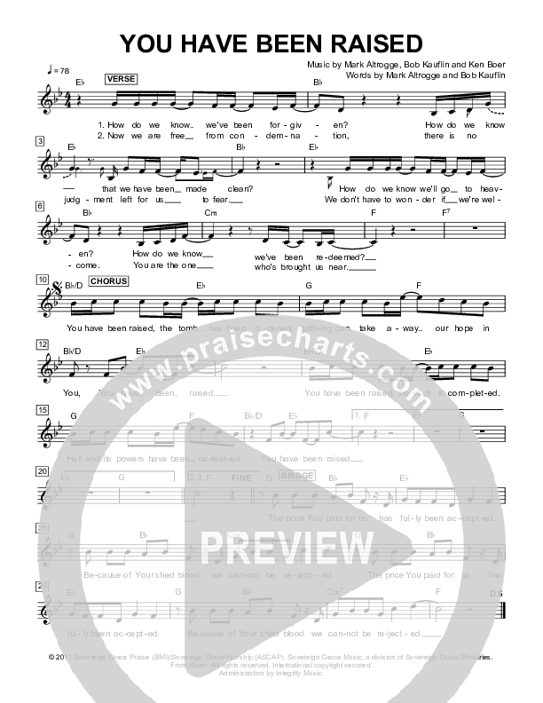 You Have Been Raised Lead Sheet (Sovereign Grace)