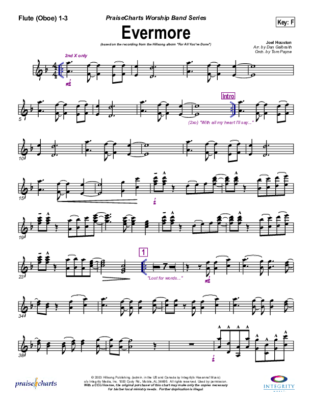 Evermore Flute/Oboe 1/2/3 (Hillsong Worship)