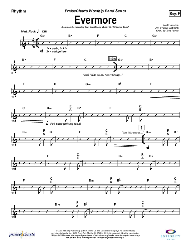 Evermore Rhythm Chart (Hillsong Worship)