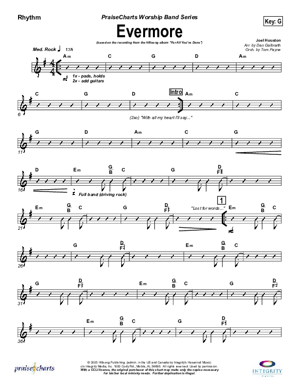 Evermore Rhythm Chart (Hillsong Worship)