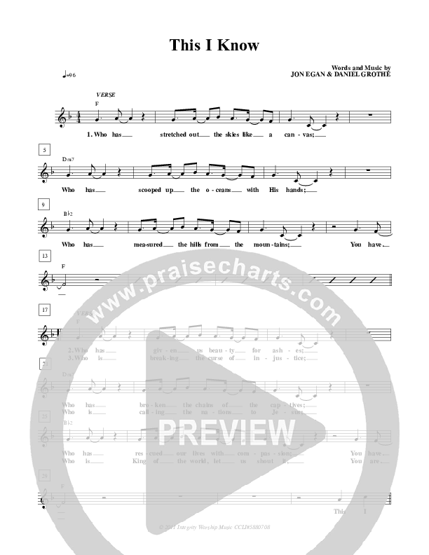 This I Know Lead Sheet (New Life Worship)